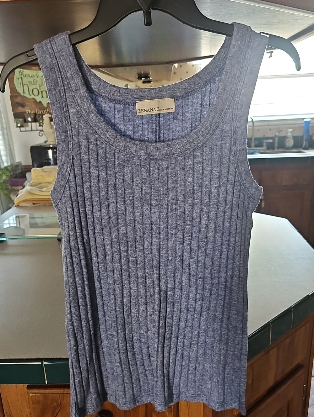 Zenana Outfitters Heathered Blue Ribbed Scoop Tank